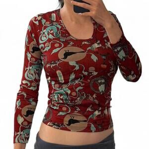 90s Bar Harbor red graphic print shirt